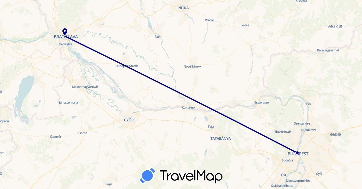 TravelMap itinerary: driving in Hungary, Slovakia (Europe)